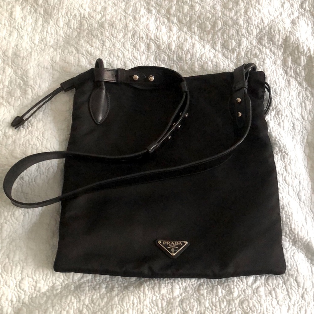 Prada nylon cross bag with adjustable leather shoulder strap